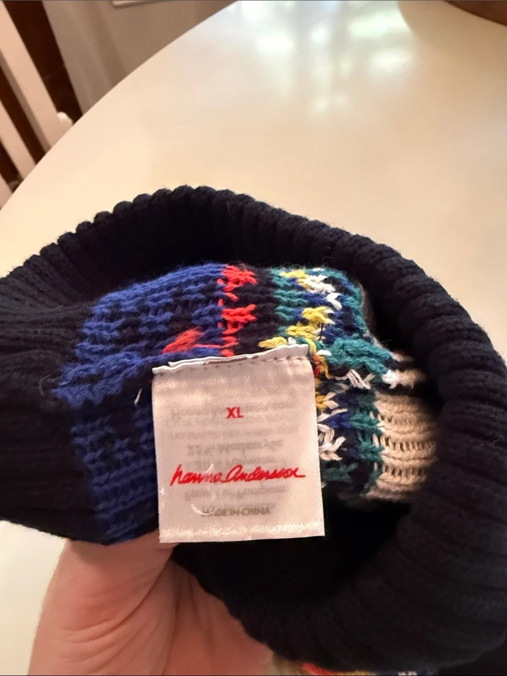 Hanna Andersson Navy Knit Pom Beanie with Reindeer Motif